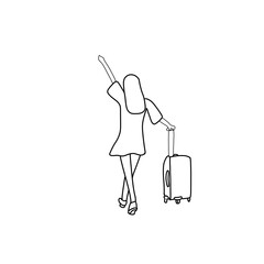Illustration woman walking carrying suitcase