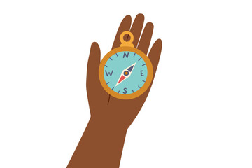 Travel and vacation concept. Human hand holging compass isolated on white. Travel destinations concept. © Julia Anisimova