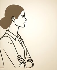 Fototapeta premium Elegant Line Drawing of a Woman's Profile with Crossed Arms