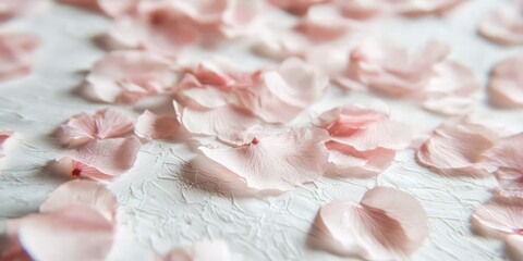A close-up of delicate pink confetti scattered across a white surface, symbolizing celebration and fun.