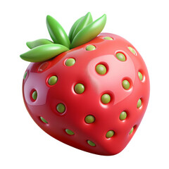 Obraz premium 3D Glossy Strawberry Illustration with Green Leaves and Polka Dots