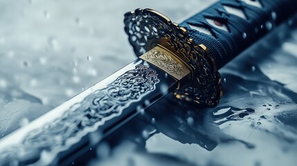 Detailed photo of the katana handle and blade..