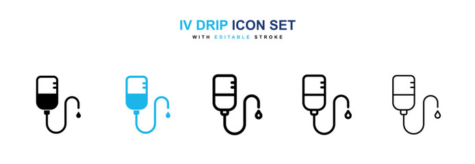 IV drip icon collection in black and blue colors