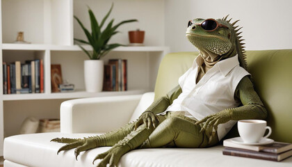 Lizard Sitting on a Couch – Quirky and Fun Illustration