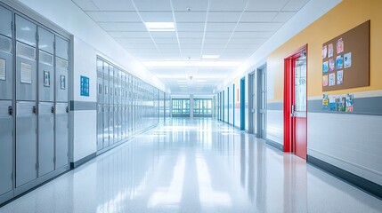 Bright school corridor with lockers