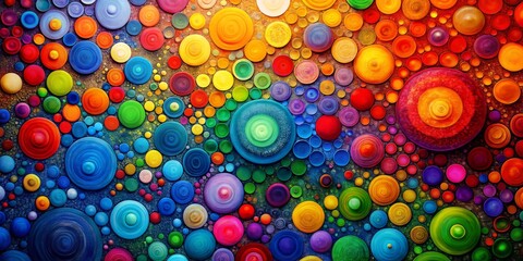 Vibrant Abstract Artwork Featuring a Kaleidoscope of Colorful Circles in Various Sizes and Textures, Creating a Harmonious and Energetic Visual Experience for Art Enthusiasts