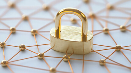 golden padlock positioned above interconnected lines symbolizes security and protection in digital network. This conveys sense of safety and connectivity