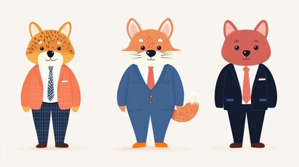 Cartoon Animated Charming Animal Leaders Posing for a Corporate Team Photo in a Formal Business Setting Showcasing Leadership Success and Teamwork