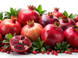 Pomegranate Still Life Photography: Juicy Red Fruits, Isolated White Background, High-Resolution Images, Food Photography, Pomegranate Seeds, Autumn Harvest, Healthy Eating