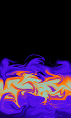 Abstract digital art piece with swirling patterns of purple, orange, and yellow hues on a dark background. The image evokes a sense of energy and movement.