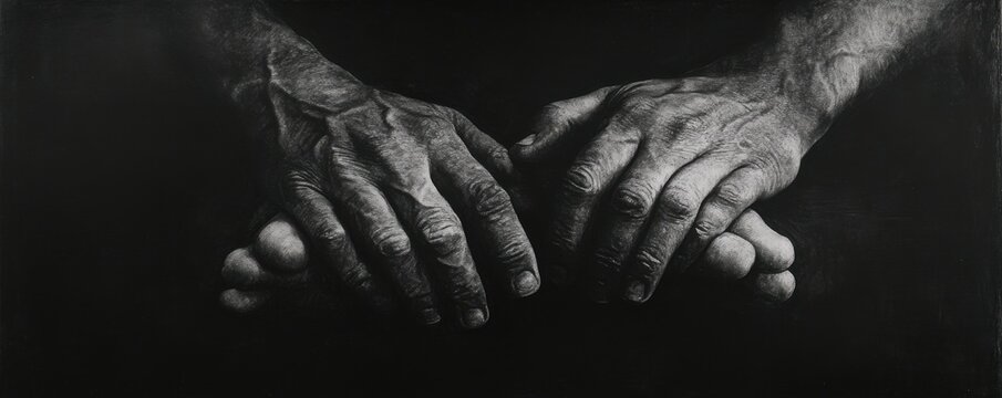 Interlocked hands over close feet