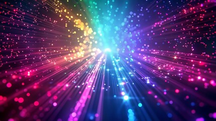 Naklejka premium Colorful Light Rays and Sparkles Create Dynamic Abstract Background