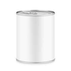 Hight realistic tin can with easy-open lid mockup. Vector illustration isolated on white background. Easy to use for presentation your product, idea, design. EPS10.	