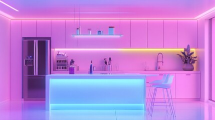  modern kitchen with colorful LED lighting and sleek design elements 
