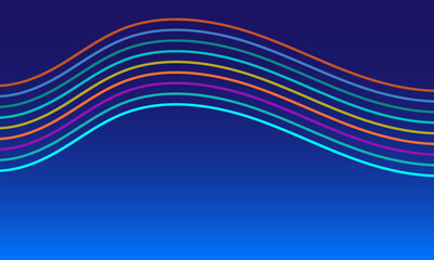 gradient blue background with colorful flowing curve lines abstract design