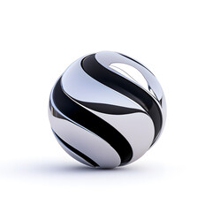 Naklejka premium 3d Abstract chrome metal glossy form sphere shape with organic dynamic lines and angles isolated on white background
