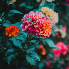  vibrant close-up of colorful flowers blooming in a lush garden setting 