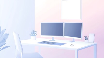 Fototapeta premium Modern Minimalist Home Office Workspace Setup Design