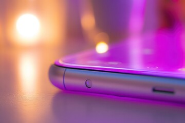  close-up of a smartphone edge illuminated with colorful lighting 