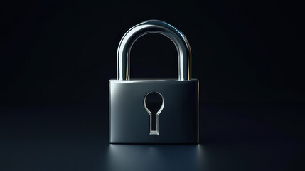 Fototapeta premium shiny metal padlock with keyhole stands prominently against dark background, symbolizing security and protection