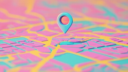  colorful map with a location pin, symbolizing navigation and direction 