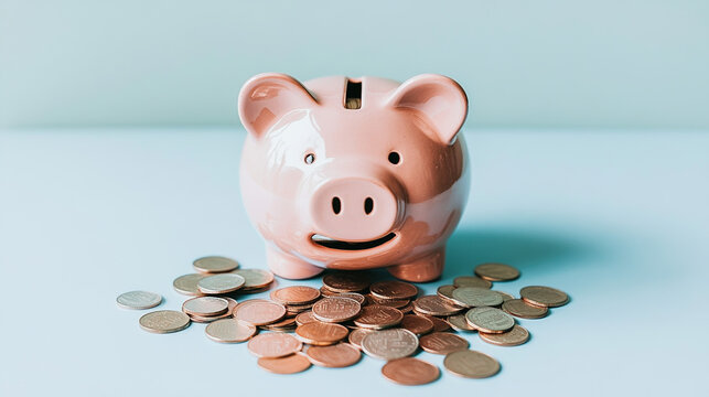Broken piggy bank with coins scattered around, symbolizing financial struggle and the need for careful budgeting and saving.