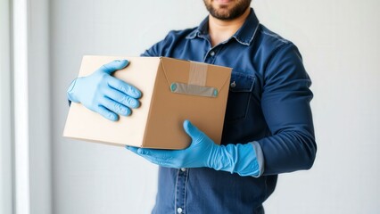 Professional Delivery Man Holding Package, Perfect for Logistics, Shipping, and Safety Campaigns