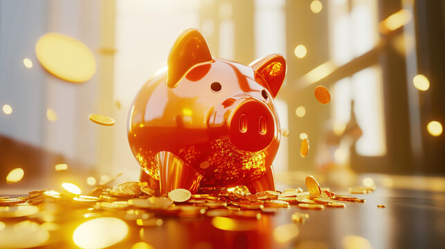 Broken piggy bank with coins scattered around, symbolizing financial struggle and the need for careful budgeting and saving.
