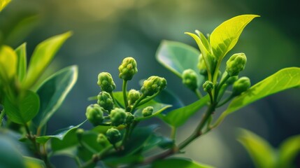 Obraz premium Close-up photo of green clove buds still attached
