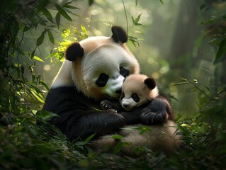 Obraz premium A Tender Bond: Mother and Baby Bear in the Wild