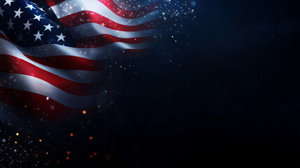 Banner with Copy Space and American Flag Elements, on dark blue background. 4th July, USA Independence Day background concept