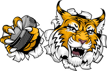 Wildcat Bobcat Ice Hockey Team Cartoon Mascot