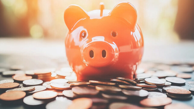 Broken piggy bank with coins scattered around, symbolizing financial struggle and the need for careful budgeting and saving.