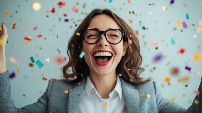 Workplace Filled with Memorable Moments and Festive Vibes A joyful and lively office scene with colleagues celebrating a company milestone or achievement surrounded by confetti and a cheerful