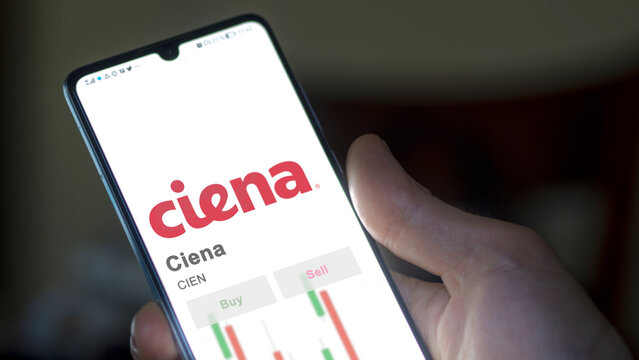 March 26th 2024, logo of Ciena on a white wall in a hall building, the $CIEN brand indoor.