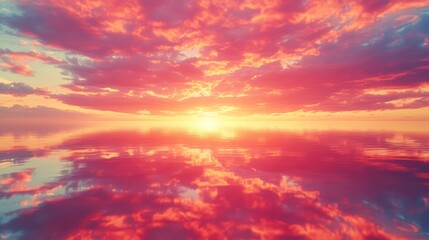 Obraz premium A vibrant sunset reflecting on calm waters, creating a serene and peaceful atmosphere.