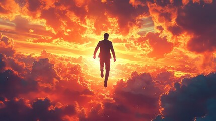 Fototapeta premium Businessman Leaping from 2024 to 2025 in Silhouette Against