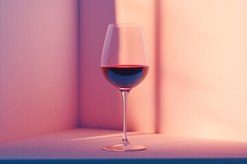 Elegant Glass of Red Wine with Soft Lighting on a Shelf