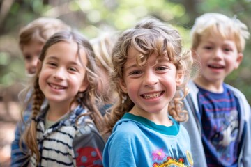 Portrait of smiling children in the park. Selective focus.