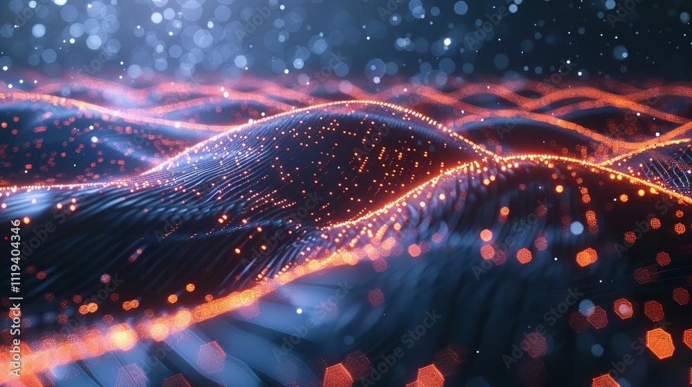 Poster tech data particles - abstract background with digital waves technology background.