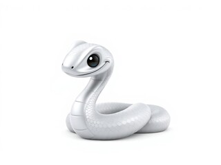 Fototapeta premium A silver colored snake with a black head is sitting on a white background