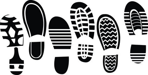 Set of footprints in white background ,Human bootprints 