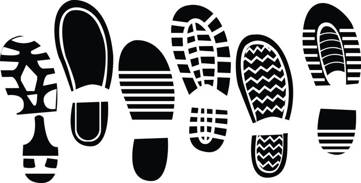 Set of footprints in white background ,Human bootprints 