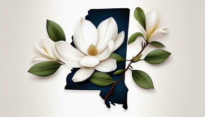 Mississippi state shape map magnolia white flower symbol