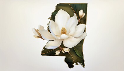 Mississippi state shape map magnolia white flower symbol