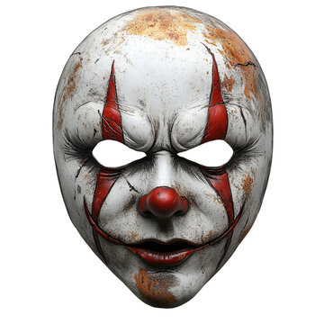 Front view of a horror clown mask isolated on a white transparent background