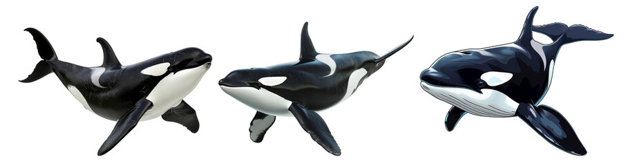 Orca Whale Set Isolated Transparent Background PNG Image