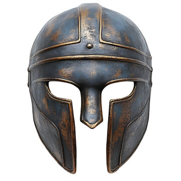 Front view of a Roman gladiator mask isolated on a white transparent background
