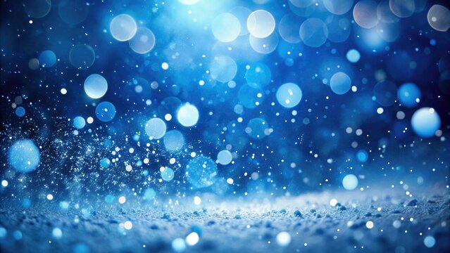 Abstract Blue Background with Snow, White Dots, Low Light Photography, Winter Texture