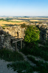 View of the landscape of the Bohemian Central Highlands from the ruins of Oltářík Castle, Czech Republic.